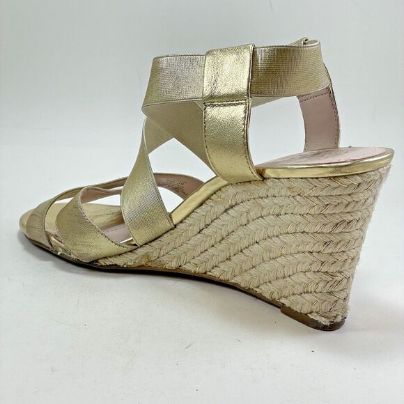 Vince Camuto Gold Espadrille Wedge Sandals Women’s 9M Stretch Strap Slip On - Picture 2 of 15